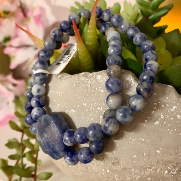 Sold Blue Jasper Beaded Double Strand Stretch Bracelet - Picture 6 of 6
